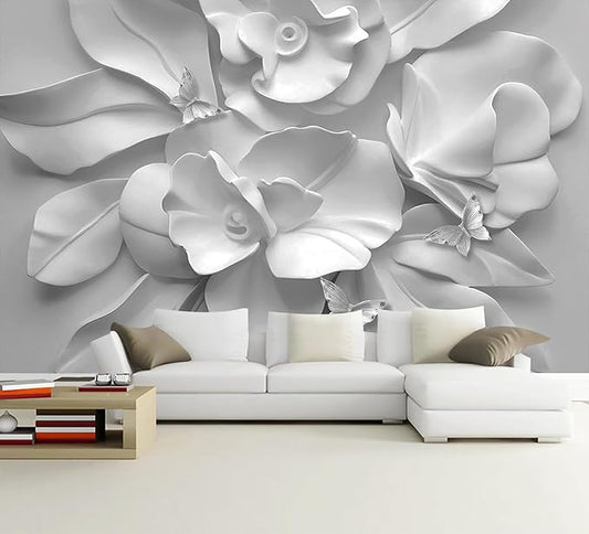 Gray Floral Wallpaper Mural Black and White Embossed Peony Flowers Butterfly Wallpaper for Living Room Bedroom