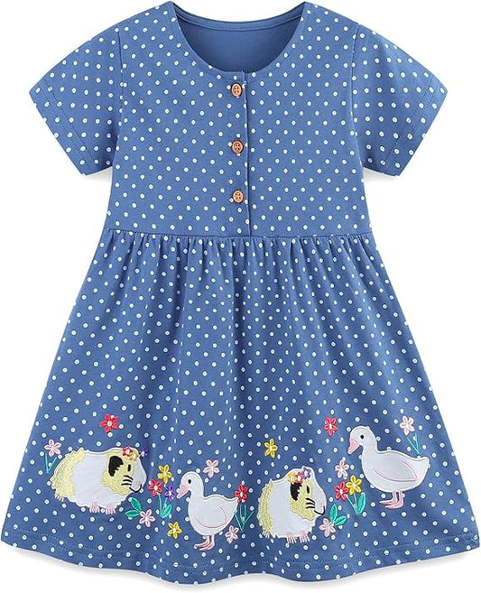 HILEELANG Girls Easter Short Sleeve Dress Spring Summer Cotton Casual Printed Jersey Shirt frock
