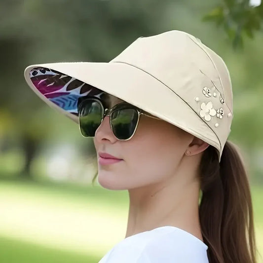 Beaded Flower Decor Visor Hats
